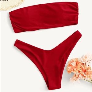Shein bandeau red high cut bikini swimsuit